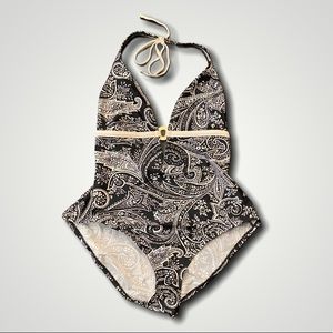 Ralph Lauren black white paisley printed halter one piece